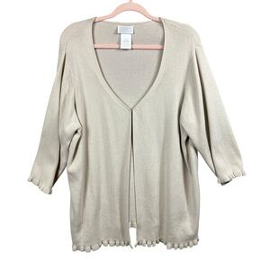 Designers Original Women Cardigan Sz 1X  One Clasp Beige Ruffle Hem Vintage